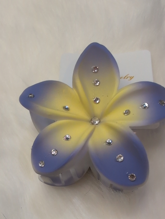 Fashion Jewelry Accessories - Fashion Jewelry Blue and Yellow Floral Hair Clip with Rhinestones